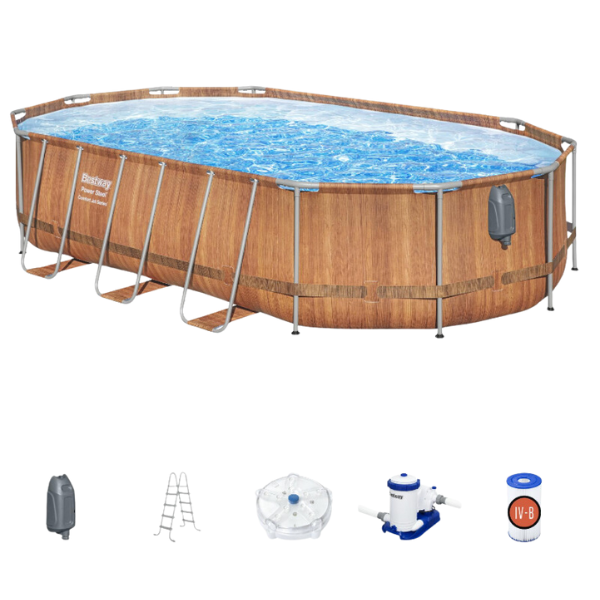 Bestway Piscină Power Steel Oval 610х366х122cm, 20241L, carcas metal [3]