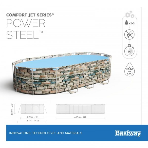 Bestway Piscină Power Steel Oval 610х366х122cm, 20241L, carcas metal [18]