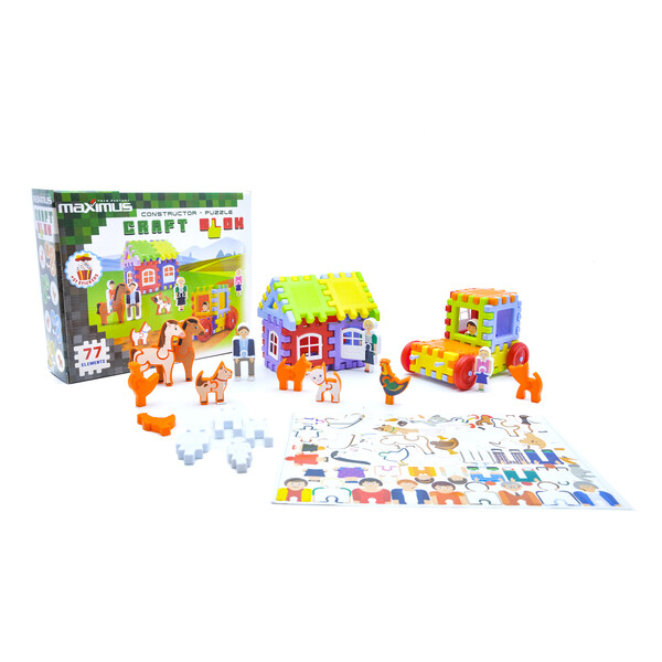 Constructor cu blocuri-kraft și autocolante 77 elem. [5]