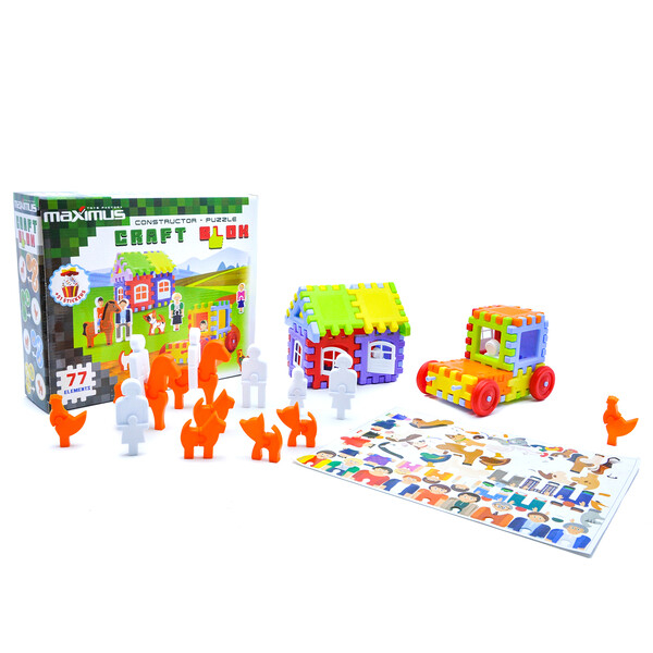 Constructor cu blocuri-kraft și autocolante 77 elem. [3]