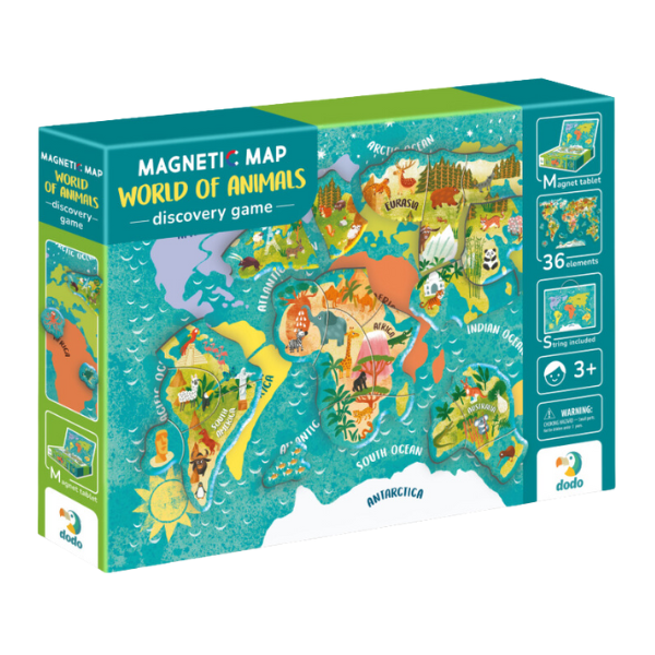 Joc magnetic  "Harta lumii: Animale", 1 tablă magnetică, 36 elem. [3]