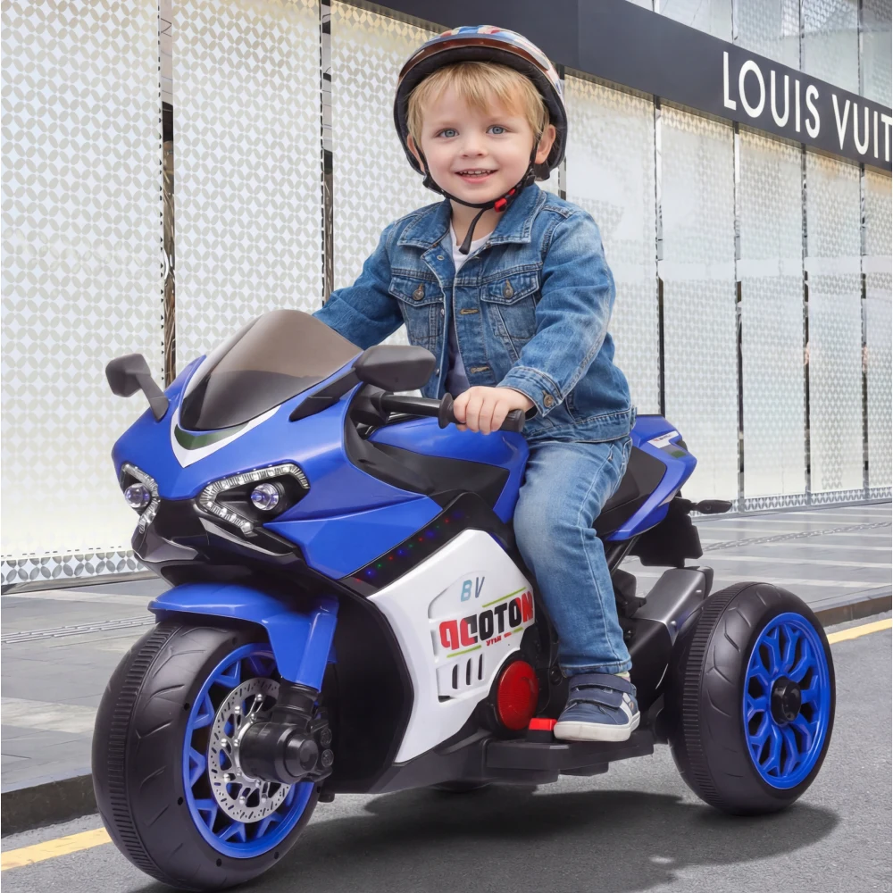 Motocicletă electrică pentru copii cu parbriz iluminat LED, albastră (67839) [4]