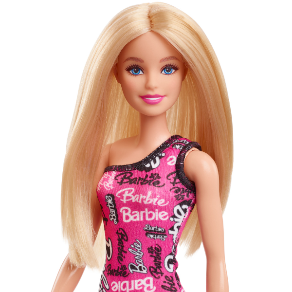 Păpușa Barbie Fashion cu părul blond și rochie roz cu logo-ul Barbie imprimat [14]