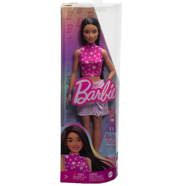 Păpușa Barbie "Fashionista cu păr negru drept și fustă iridescentă" [7]