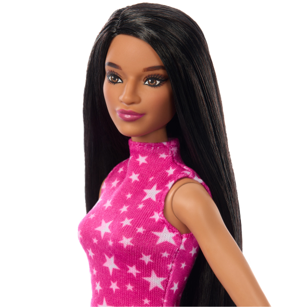 Păpușa Barbie "Fashionista cu păr negru drept și fustă iridescentă" [10]