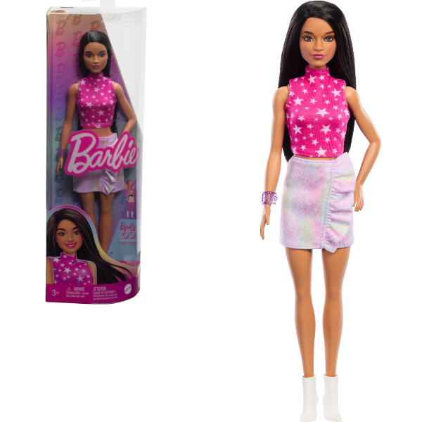 Păpușa Barbie "Fashionista cu păr negru drept și fustă iridescentă" [1]