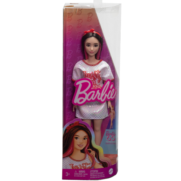 Păpușa Barbie "Fashionista cu păr negru ondulat cu rochie Twist 'n' Turn" [8]