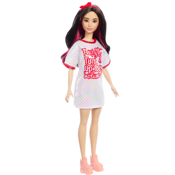 Păpușa Barbie "Fashionista cu păr negru ondulat cu rochie Twist 'n' Turn" [4]