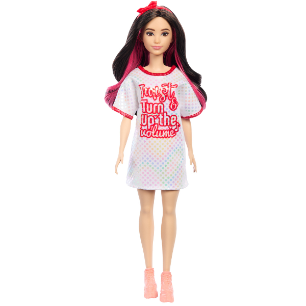 Păpușa Barbie "Fashionista cu păr negru ondulat cu rochie Twist 'n' Turn" [10]