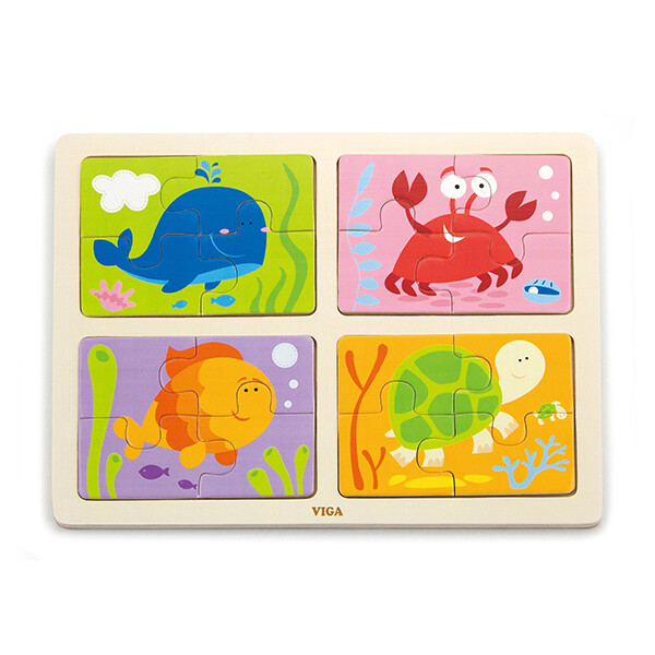 Puzzle din lemn 4 în 1 "Locuitorii mării" [8]