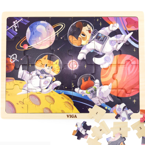 Puzzle din lemn "Animalele în cosmos", 24 elem. [1]