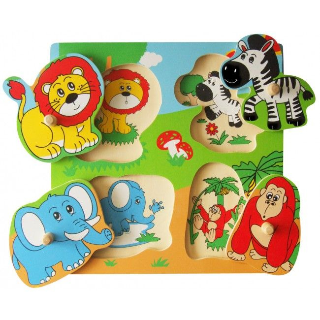 Puzzle din lemn cu buton „Animale sălbatice” [2]