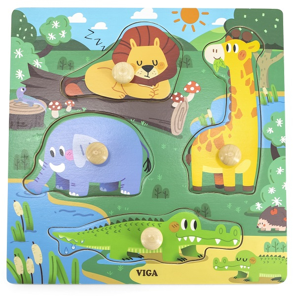 Puzzle din lemn cu buton „Animale sălbatice" [1]