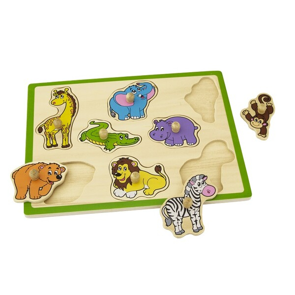 Puzzle din lemn cu buton „Animale sălbatice" 8 elem. [8]