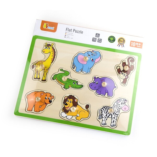 Puzzle din lemn cu buton „Animale sălbatice" 8 elem. [3]