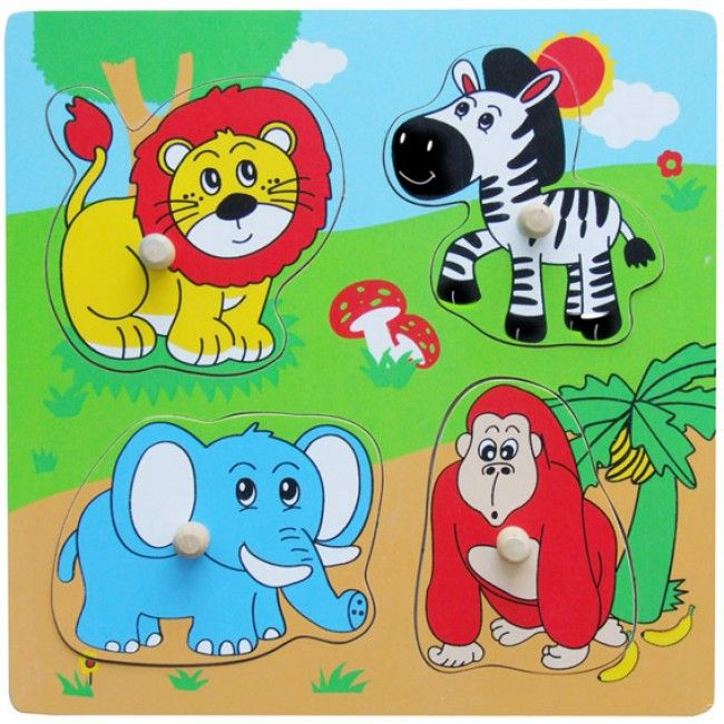 Puzzle din lemn cu buton „Animale sălbatice” [5]