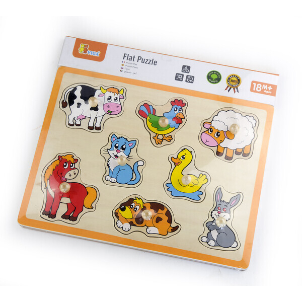 Puzzle din lemn cu buton „Animalele de la fermă" 8 elem. [3]