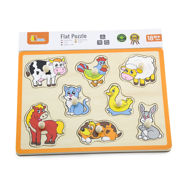 Puzzle din lemn cu buton „Animalele de la fermă" 8 elem. [2]