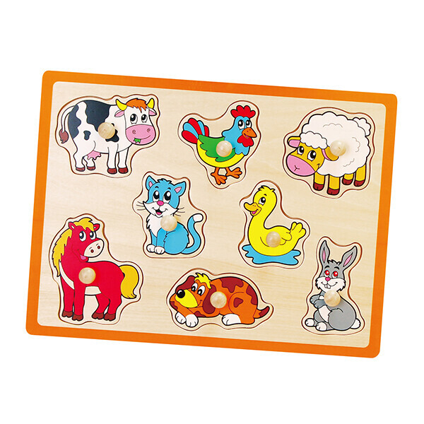 Puzzle din lemn cu buton „Animalele de la fermă" 8 elem. [1]