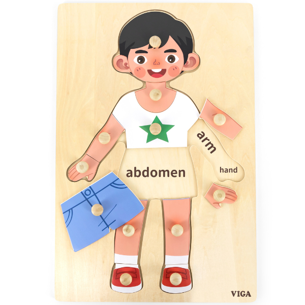 Puzzle din lemn cu buton "Băiețel - Descoperim părțile corpului", 11 elem. [1]