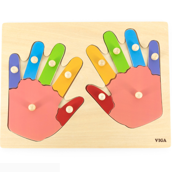 Puzzle din lemn cu buton "Degetele și mânuțele", 12 elem. [2]