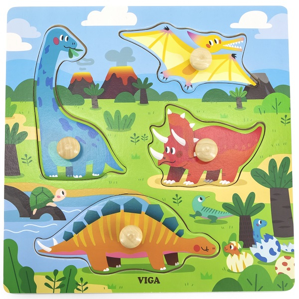 Puzzle din lemn cu buton „Dinozauri" [1]