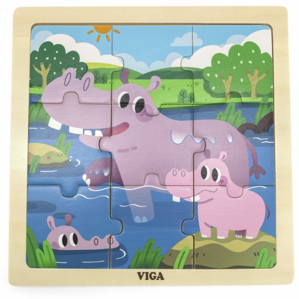 Puzzle din lemn "Mama hiopotam și puiul ei", 9 elem. [1]