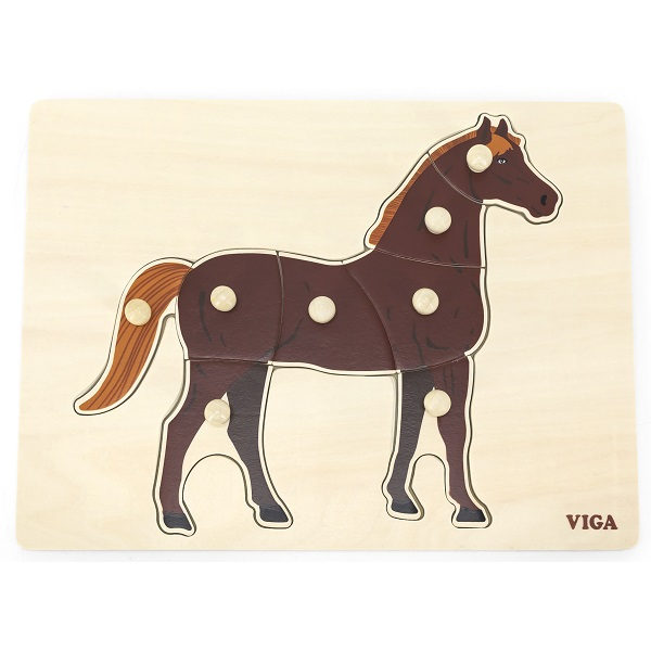Puzzle din lemn Montessori cu buton "Cal" [1]