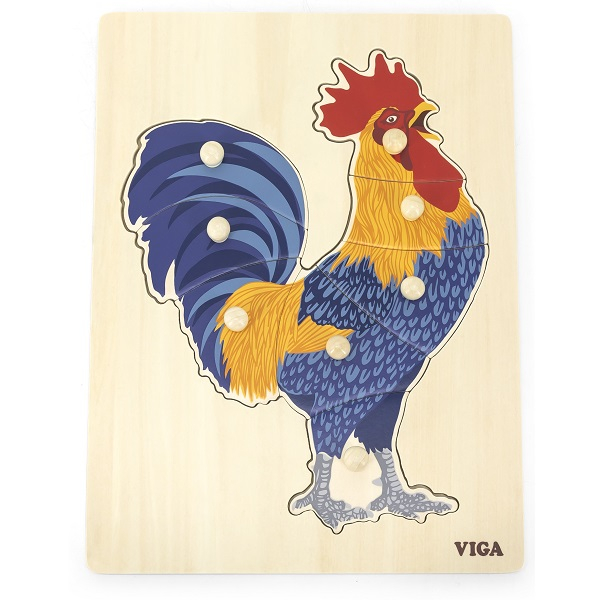 Puzzle din lemn Montessori cu buton "Cocoș" [2]