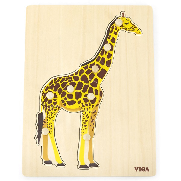 Puzzle din lemn Montessori cu buton “Girafa” [1]
