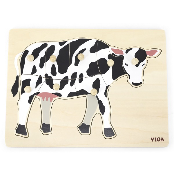 Puzzle din lemn Montessori cu buton “Vacă” [2]
