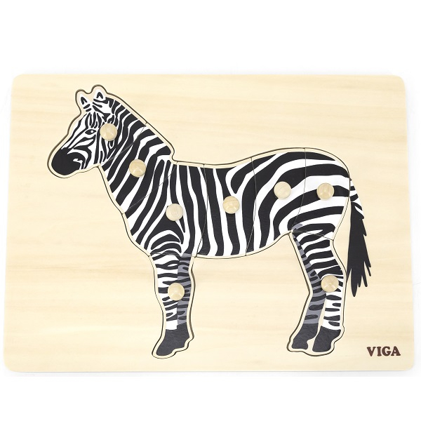 Puzzle din lemn Montessori cu buton "Zebra" [1]