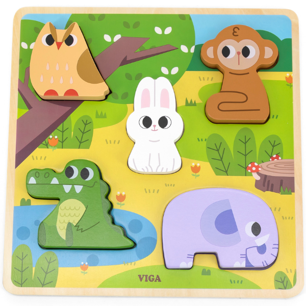 Puzzle tactil - inserție "Animalele din pădure", 5 elem. [7]