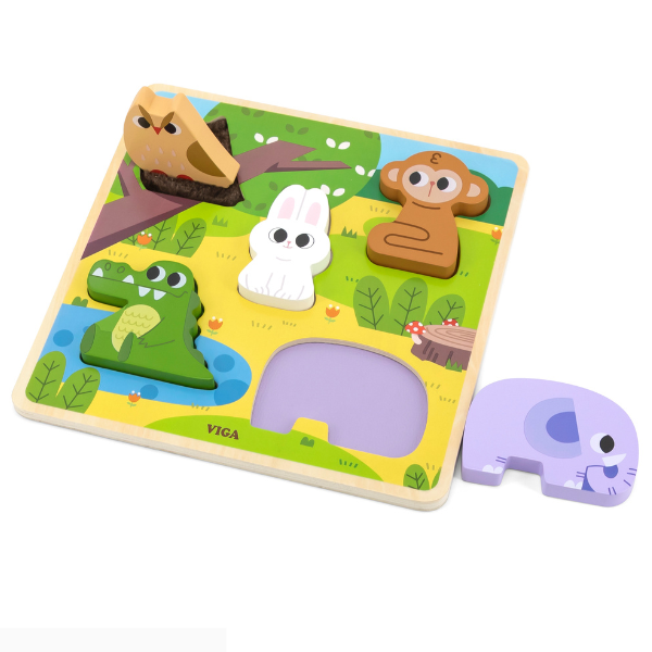 Puzzle tactil - inserție "Animalele din pădure", 5 elem. [2]