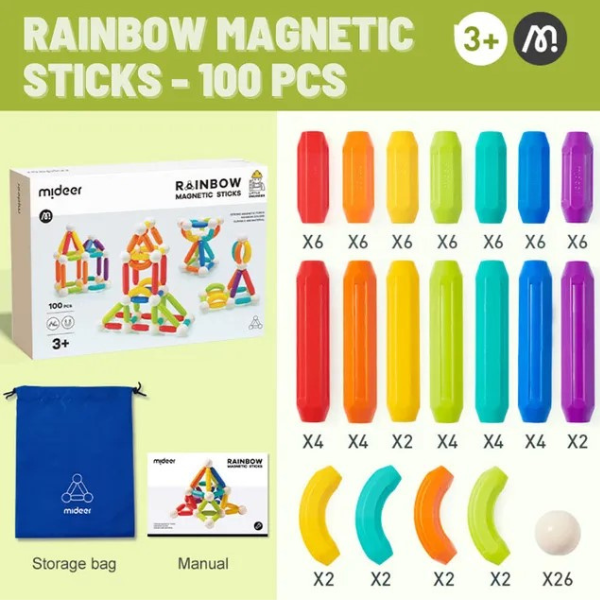 Set de construcție magnetic „Cilindri în culori de curcubeu”, 100 buc. [21]