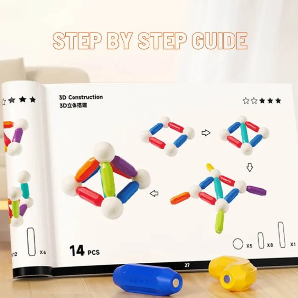 Set de construcție magnetic „Cilindri în culori de curcubeu”, 100 buc. [12]