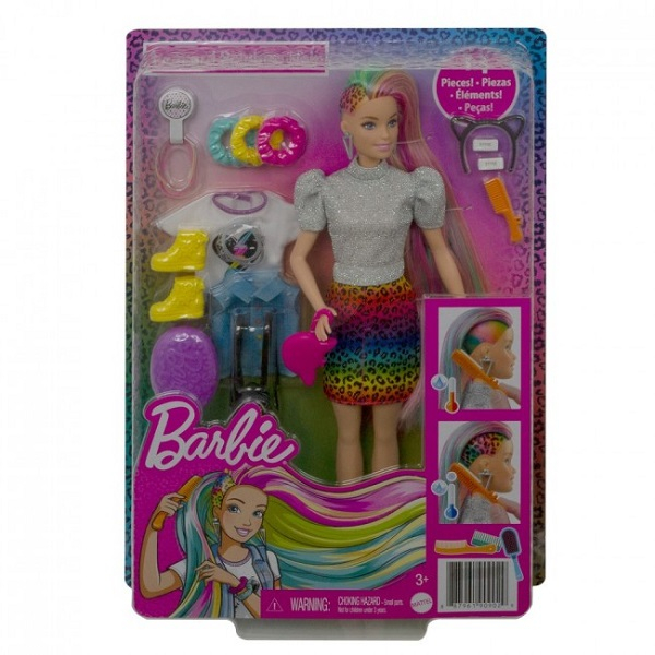 Set de joacă Barbie „Aspect de leopard cu păr în nuanțe de curcubeu” [8]