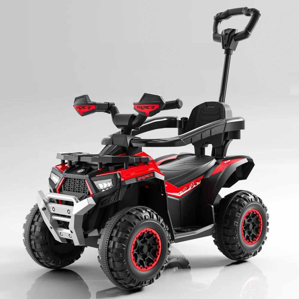 Tolocar ATV pentru copii, cu mâner parental, muzică și lumini, design sport, roșu (719369) [2]