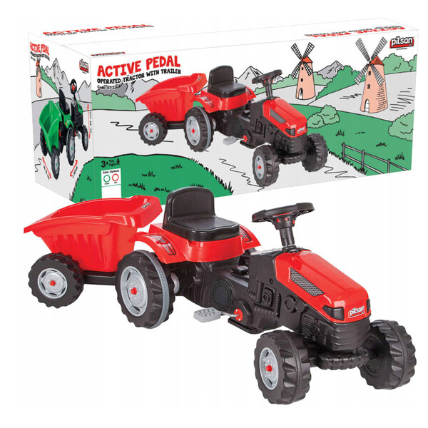 Tractor cu remorca ACTIVE, roșu/verde [6]