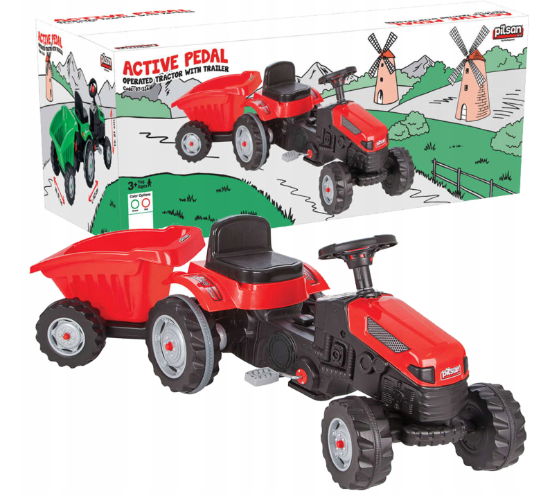 Tractor cu remorca ACTIVE, roșu/verde [18]