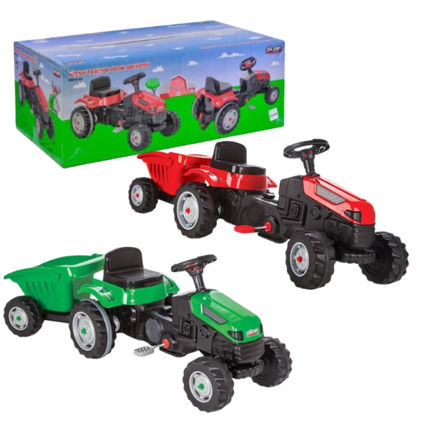 Tractor cu remorca ACTIVE, roșu/verde [1]