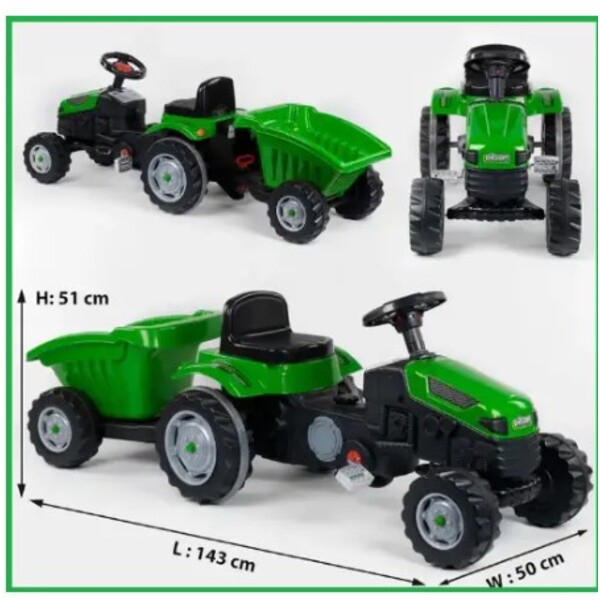 Tractor cu remorca ACTIVE, roșu/verde [9]