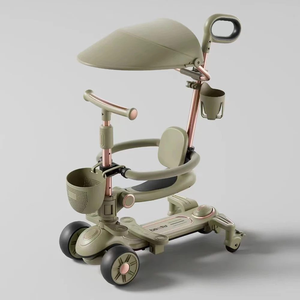 Trotinetă pentru copii cu scaun, parasolar și mâner parental, transformabilă, roți luminoase, muzică și lumini, verde, RTM Scooter (78314) [2]