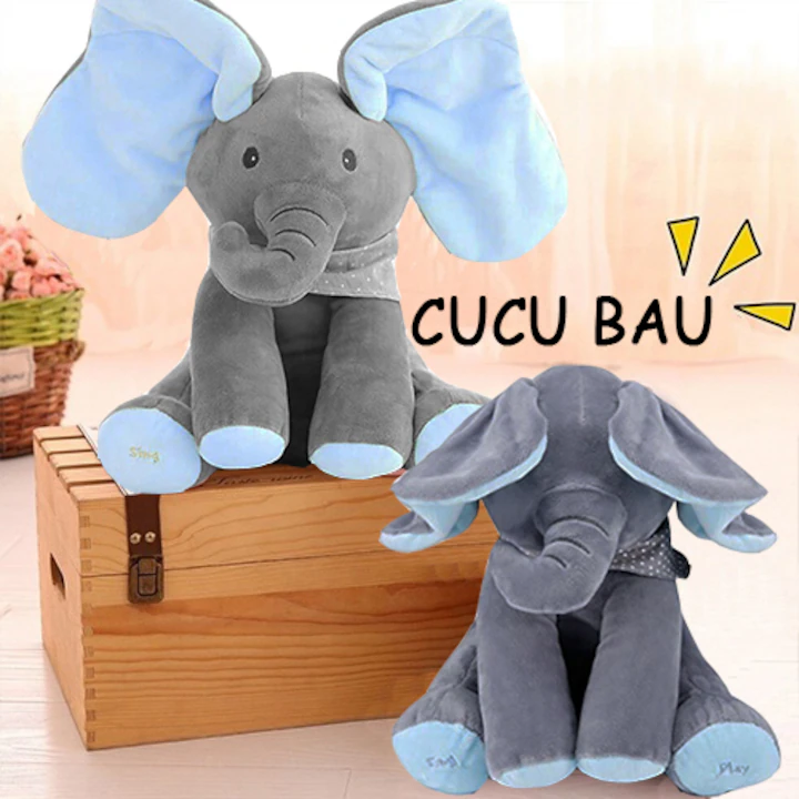 0-3 ani - Elefant Cucu Bau in Limba Romana, Jucarie interactiva Peek a Boo, vorbeste si canta "Daca vesel se traieste"