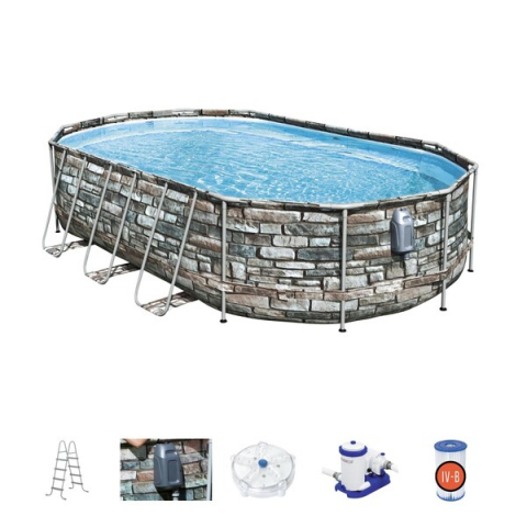 Bestway Piscină Power Steel Oval 610х366х122cm, 20241L, carcas metal [13]