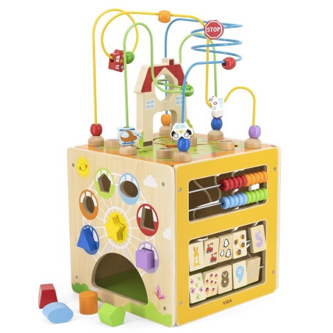 Jucării din lemn - Cub Montessori din lemn 5 în 1