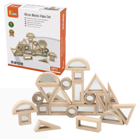 Educative - Constructor din lemn cu inserții de oglindă, 24 elem.