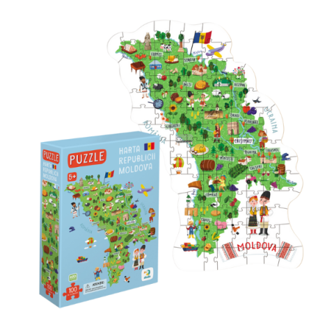 3-6 ani - Joc magnetic educativ "Harta Moldovei", 100 piese
