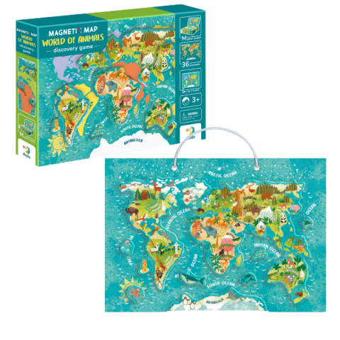 Educative - Joc magnetic  "Harta lumii: Animale", 1 tablă magnetică, 36 elem.