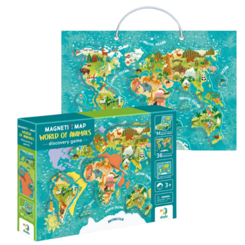 Joc magnetic  "Harta lumii: Animale", 1 tablă magnetică, 36 elem. [5]